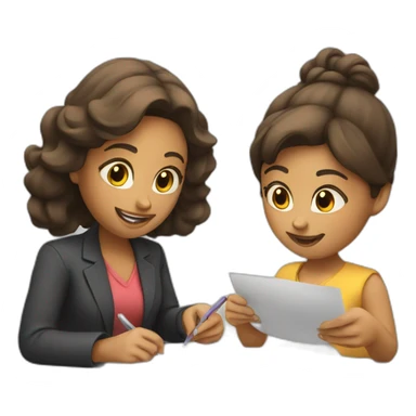 two women filling paperwork sticker