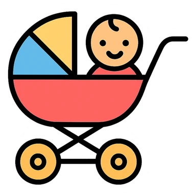 a troller with a baby, color outline icon style sticker