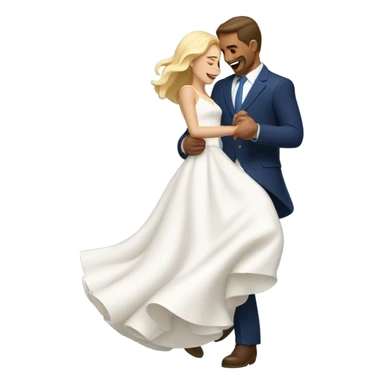 Puerto rican beard short brown hair with blue hat and navy blue suit first dance with blond long hair girl with white  wedding dress  sticker