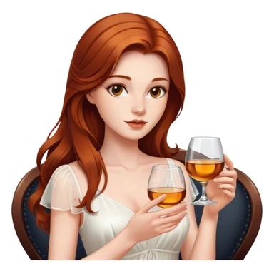 Beautiful woman in 1950’s woman fashion look, white dress, long auburn hair, whisky sticker