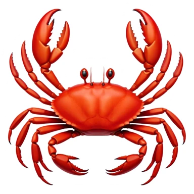Cinematic Noble Red Crab Portrait Emoji, Poised and commanding, with a sturdy, angular exoskeleton of vivid scarlet red and sharply defined pincers, deep-set, intense eyes on stalks, Simplified yet sharp and sophisticated features, highly detailed, glowing with a soft, oceanic glow, high shine, intelligent and formidable, stylized with an air of coastal authority, focused and alert, soft glowing outline, capturing the essence of a watchful crustacean guardian that appears ready to scuttle out of the screen with determined power! sticker
