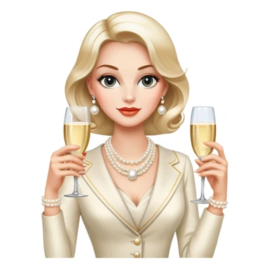 Elegant Western socialite with designer clothes, pearl necklace, champagne glass, luxury lifestyle sticker
