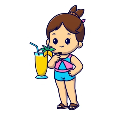 Very tan skinned girl with brown hair wearing a summer outfit sipping a piña colada sticker