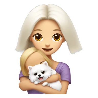 girl hug white Pomeranian sticker