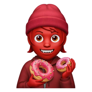 devil wearing beanies holding donut sticker