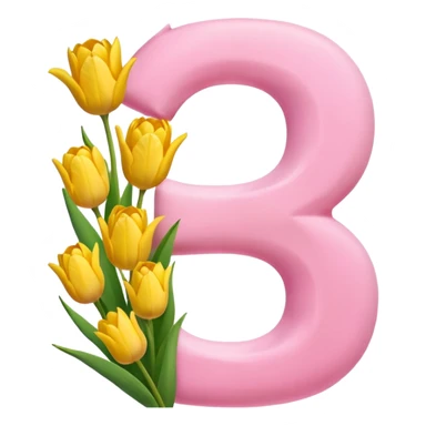 Number 8 made of soft pink and yellow tulips sticker