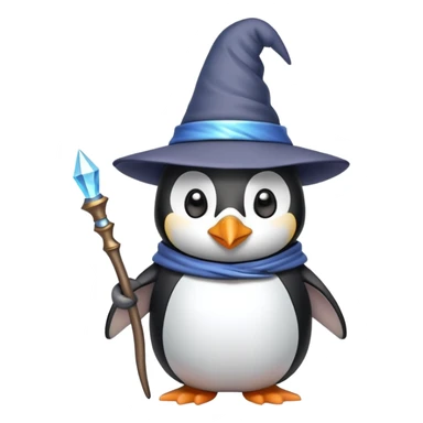 penguin wizard with pointed hat and magic wand sticker