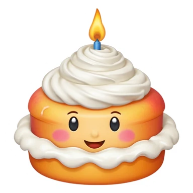 Peach emoji covered with whipped cream and a birthday candle on it sticker