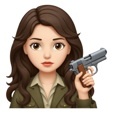 A brunette with long wavy hair girl who is about to kill herself with a littlr gun pointed at her temple sticker