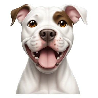 A white pit bull with brown spots and big ears howling sticker