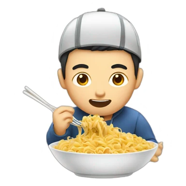 Asian man eating pasta with chopstic sticker