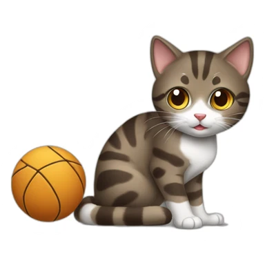 Dark brown and white Tabby Cat playing with a ball sticker