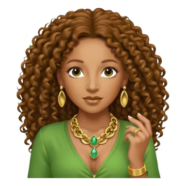Mel B with brown long curly hair, green outfit sticker