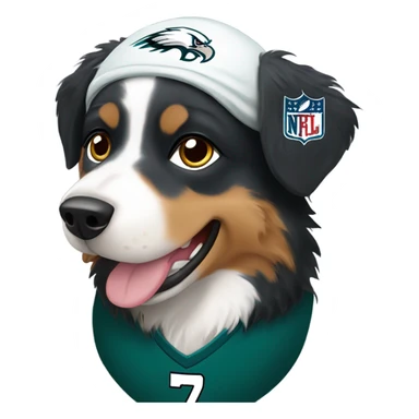 Australian shepherd wearing eagles jersey sticker