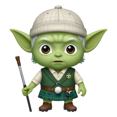 Laird Yoda med kilt och skotsk golfkeps sticker