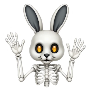 Emoji tête de Lapin squelette noire qui fait bonjour de la main  sticker