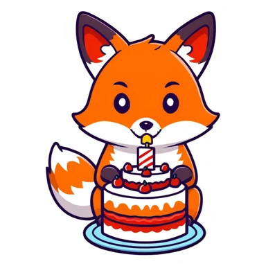 Red fox eating cake slice sticker