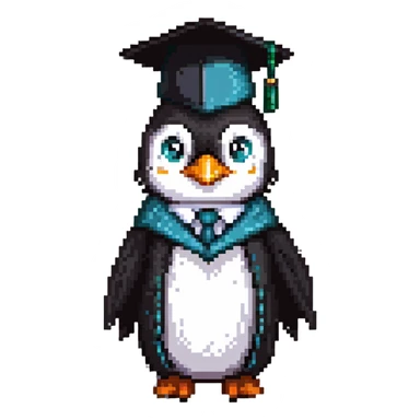 penguin headmaster with mortarboard hat and professor gown sticker