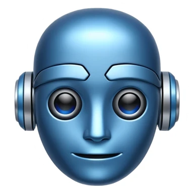 artificial intelligence emoji icon, robot face, friendly, blue accents sticker