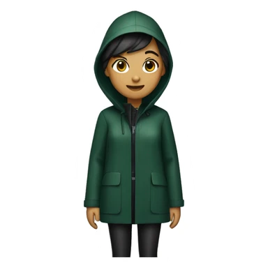 a skinny woman wearing a dark-green raincoat and black pants and dark-blue rainboots sticker