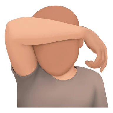 A man who is depressed with his left arm draped over his head so the inside of his left elbow is on his head and his left hand is touching his right shoulder sticker