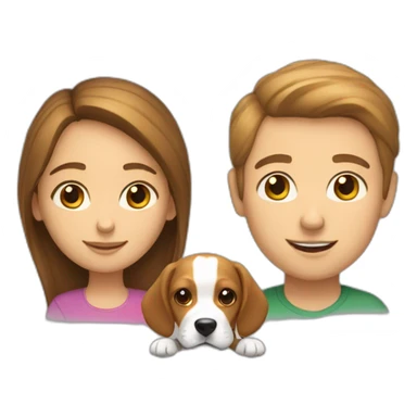 Brown hair White boy and girl with beagle Sit on couch sticker