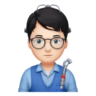 Plumber with black hair, glasses and blue eyes and salopette sticker