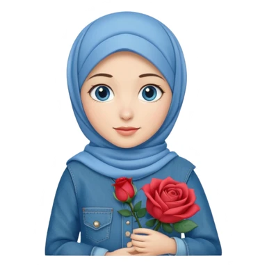 Turkish beautiful finish Konya girl blue eyes with denim hijab islamic dress and had on her hand denim rose bag sticker