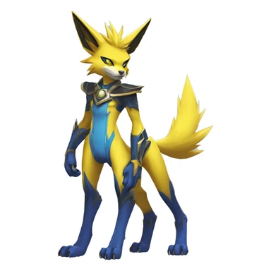 Yellow Anthro Edgy Cool Sonic-Zeraora-Anubis-Renamon-Jolteon-Pokémon-Fakémon with shiny blue markings Full Body Detailed High Quality  sticker