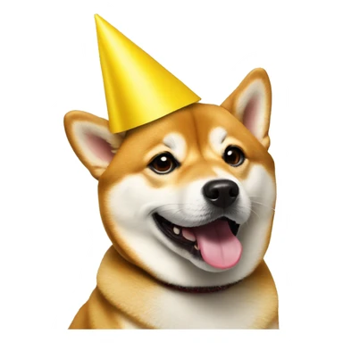 Shiba Inu in a yellow birthday hat sticker