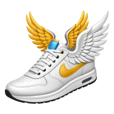 a running shoe with a wing attached to it sticker