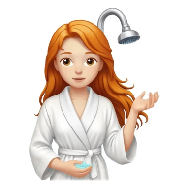 Ginger girl in white robe long wet hair relaxing shower skin care sticker