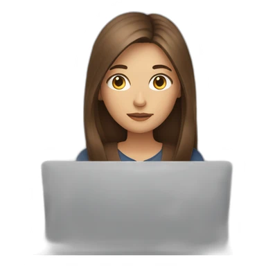 a woman with long brown hair focusing on a computer sticker