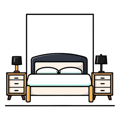 clean bedroom with white walls, bed, nightstand and dresser sticker
