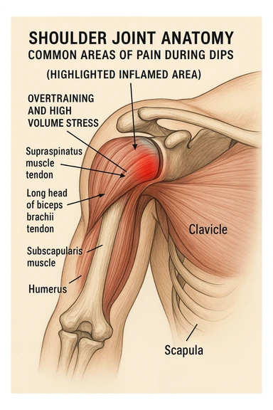 Dolore nel dip per allenamento con troppo volume e troppa frequenza sticker