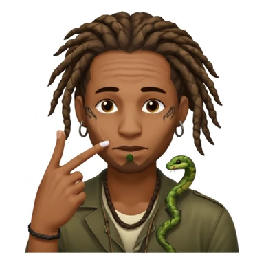 Black man with dreads and snake tattoo on forehead wiping his nose perpendicular with index finger sticker