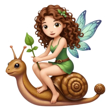 cute fairy woman long curly brown hair tattoos riding tiny snail sticker