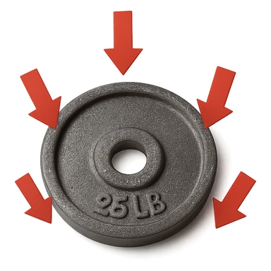 realistic gym weight with multiple red arrows pointing down, soft shadow, isolated on white background sticker