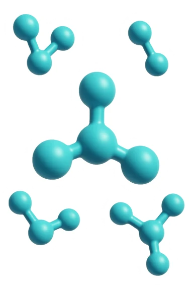 emoji 3d stile iphone di cinque molecole chimiche turchesi che fluttuano in aria 3d sticker