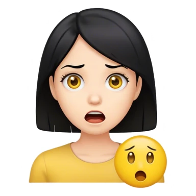 Woman with black hair and yellow emoji looking shocked sticker