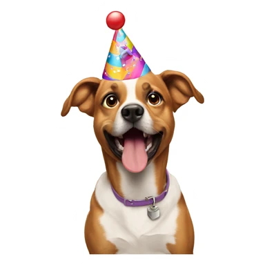 Dog wearing birthday hat with a 2 sticker