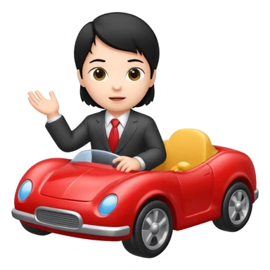 black haired baby playing car toy, wear suit sticker