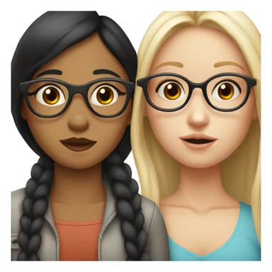 two girls kissing with black hair for both one with tan skin and glasses the other girl with pale skin   sticker