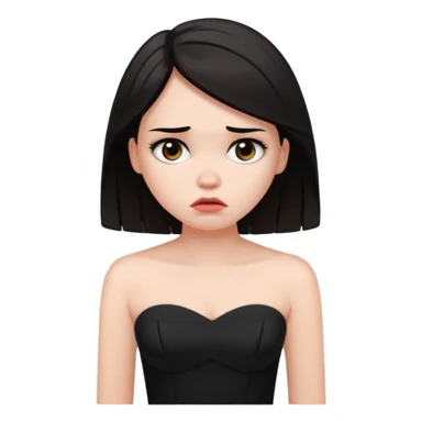 WOMAN WITH WHITE SKIN, DARK HAIR WEARING BLACK STRAPLESS DRESS LOOKING UPSET  sticker