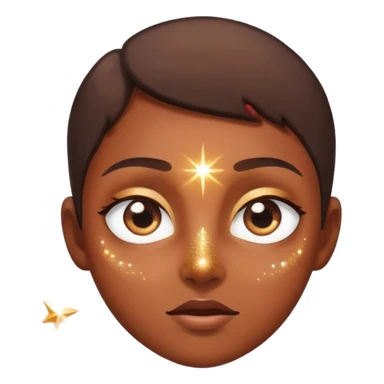 Eyes looking up with a sparkle sticker