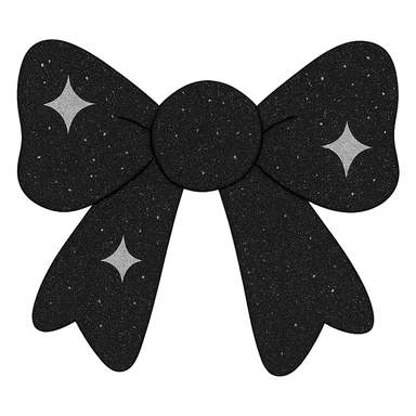 Make the sparkling bow black with glitter details, playful and stylish, no background. The style should be elegant and festive with shimmering texture and vibrant glitter details. sticker