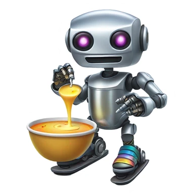 Robot eating soup in rollerskates sticker