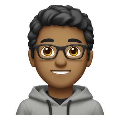 Light brown tone origin boy wearing glasses in a grey hoodie with casual black hair style with brown eye. sticker