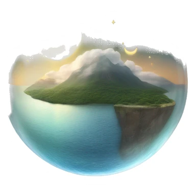 water and land like inside a half-circular glass wall with the sun moon and stars at the top sticker