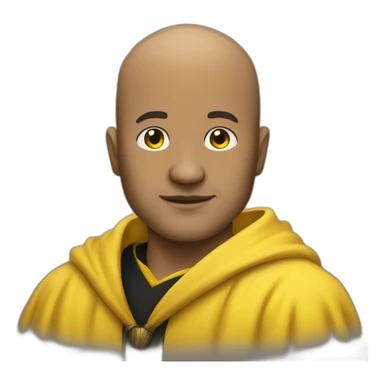 Bald man wearing Hufflepuff yellow robe sticker